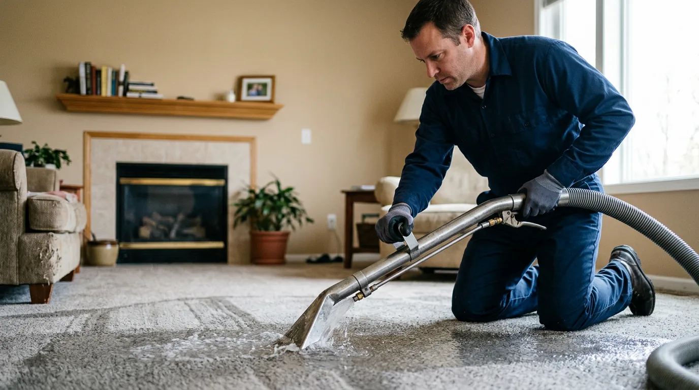 Water damage restoration technician working near East Wareham, MA